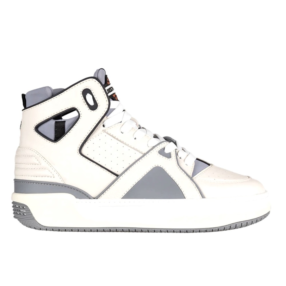 Step on the court with our Basketball Courtside hi-top sneaker in white & grey.